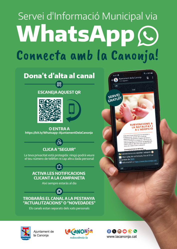 Connecta’t a l’actualitat de la Canonja amb el nou canal de WhatsApp municipal