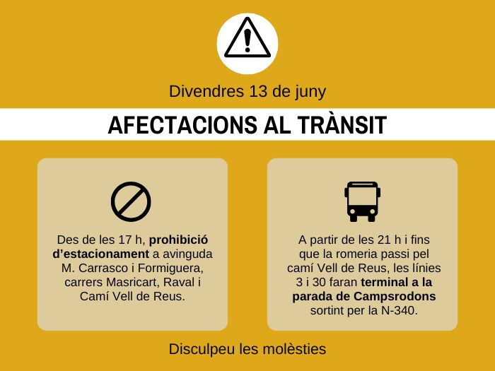 13 de juny: afectacions al trànsit i al recorregut de l'autobús pel pas de la romeria