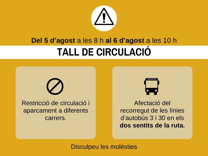 5 i 6 d'agost: afectactacions al trànsit i al recorregut de l'autobus per la Festa de Masricart