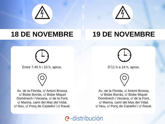 18 i 19 de novembre al matí: tall temporal de subministrament elèctric