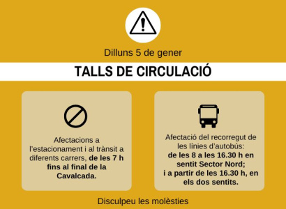 5 de gener: afectacions al tr&agrave;nsit i al recorregut de l'autob&uacute;s per la Cavalcada