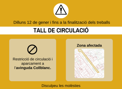 A partir del 12 de gener: afectacions al tr&agrave;nsit i a l'aparcament a l'avinguda Collblanc