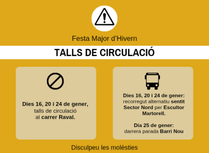 Dies 16, 20, 24 i 25 de gener: afectacions al tr&agrave;nsit i al recorregut de l'autob&uacute;s amb motiu de la Festa Major