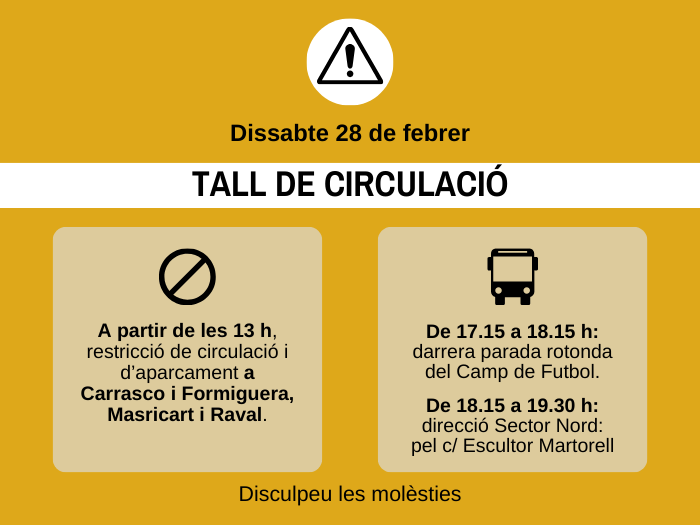 28 de febrer: afectacions al tr&agrave;nsit i al recorregut de l'autob&uacute;s amb motiu de la cercavila del Mico