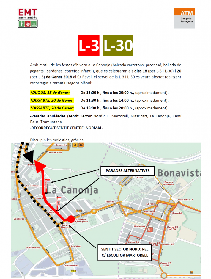 Afectacions al trànsit amb motiu de la Festa Major d'hivern